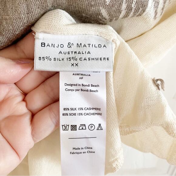Banjo & Matilda Cream Palm Tree Silk Cashmere Blend Intarsia Sweater Small - Picture 6 of 8